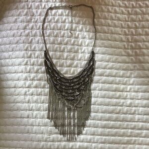 Silver Cascading Layered Necklace with Fringe